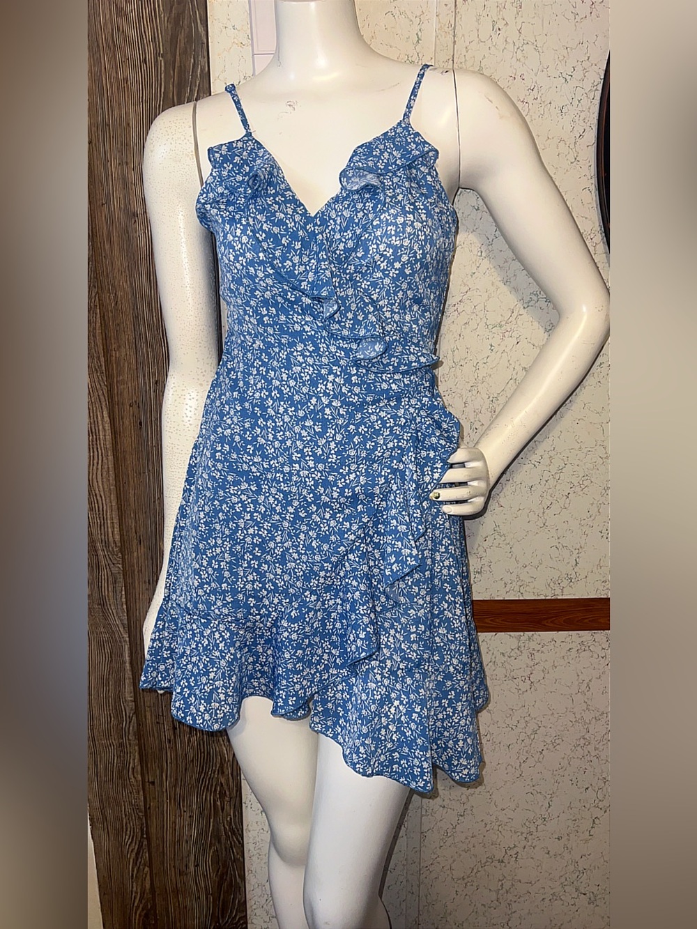 SHEIN Blue Floral Ruffle Cami Mini Dress Size xs - Picture 2 of 6